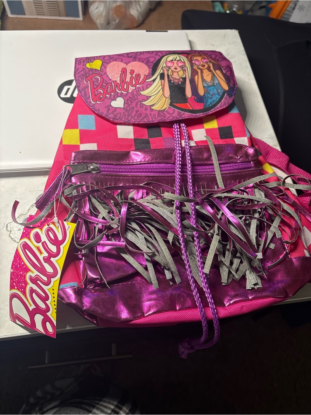 Barbie Pink and Metallic Purple Fringe Backpack